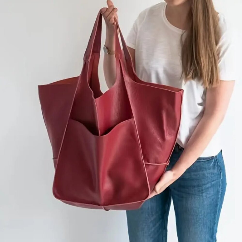 Luxe Vegan Leather Minimalist Oversized Tote Bag